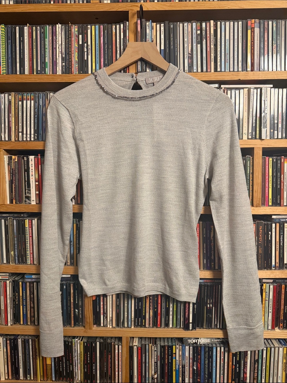 J. CREW Embellished Merino Wool Slim Sweater | M | Gray